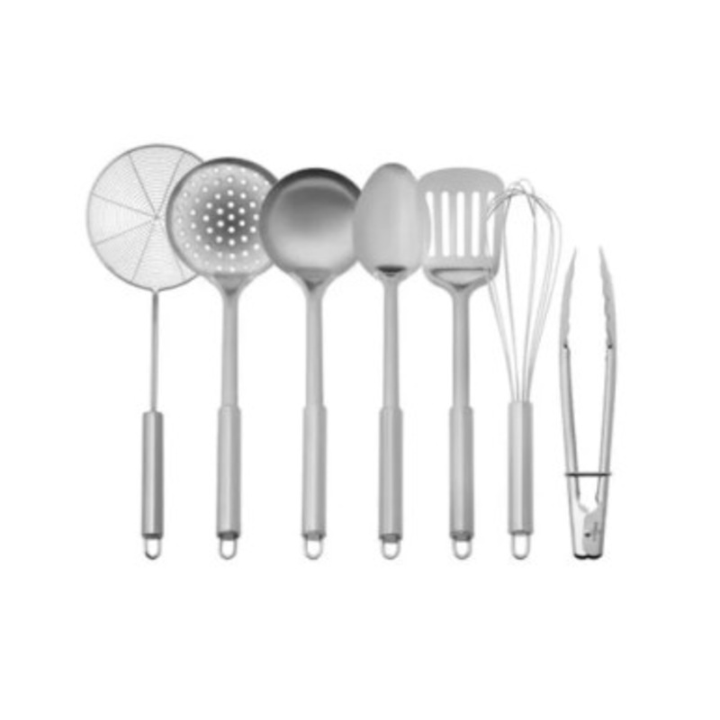 Karaca All In One 7Pcs Service Set [Strainer 33.811.7cm  Colander 23cm  Ladle 32cm  Serving Spoon 32cm  Slotted Spatula 29cm  Beater 13.5cm  Table |  153.03.06.7303
