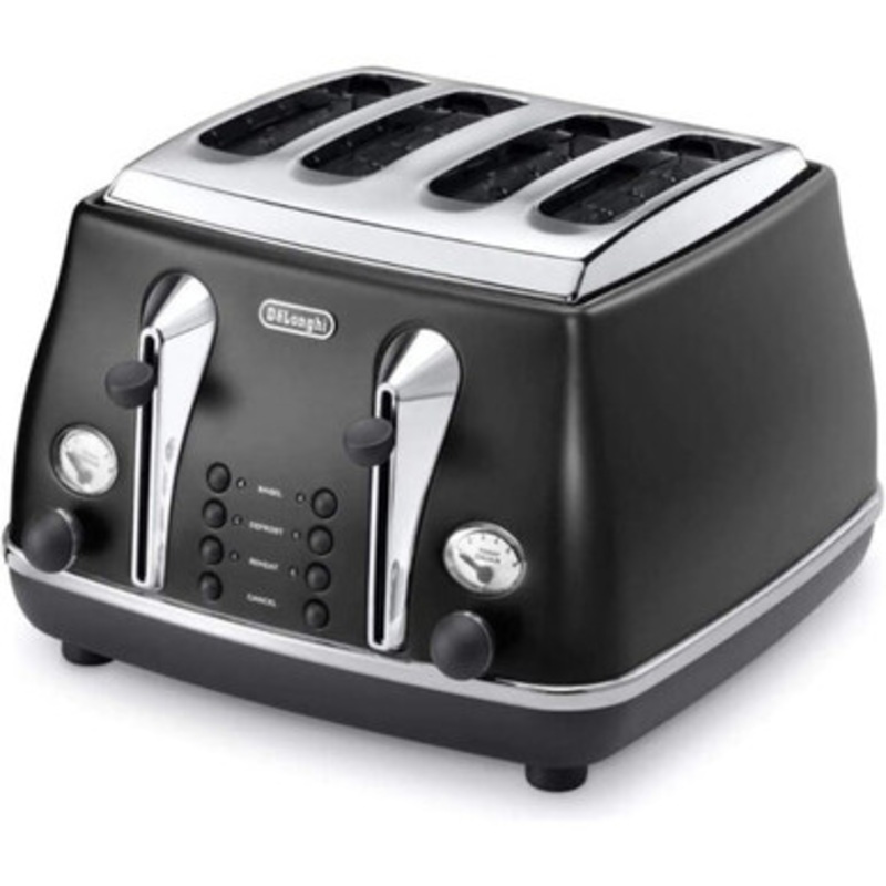 Delonghi Icona 4-Slice Toaster  Glossy Black/Chrome | DEL-DKTCTO40