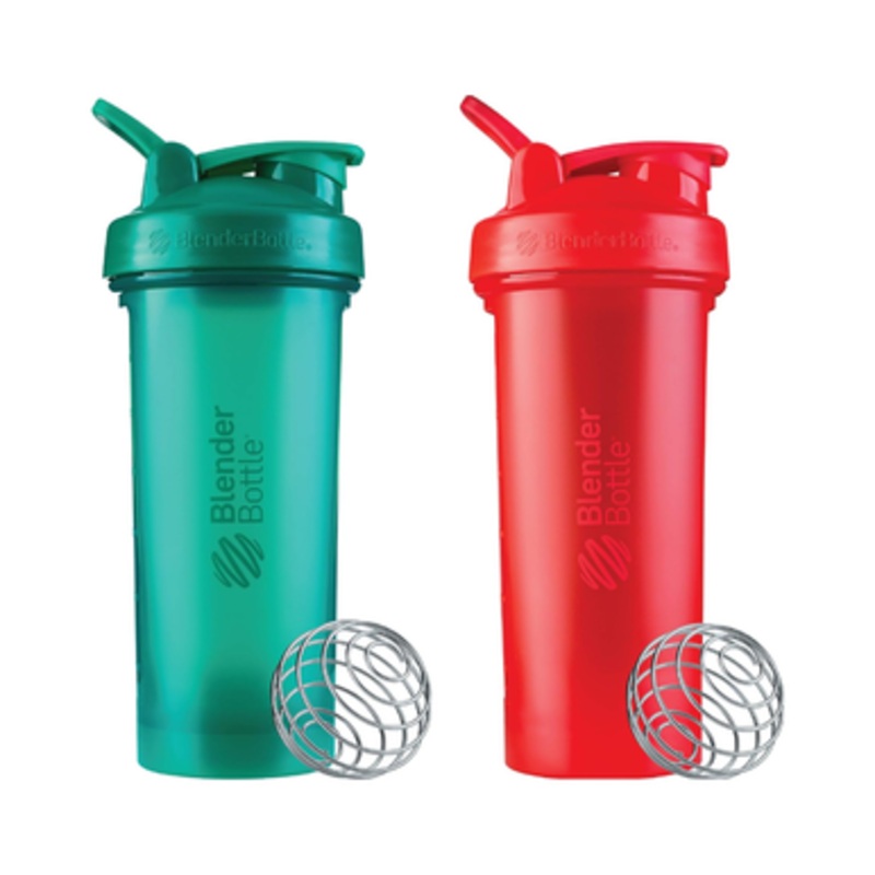 BlenderBottle 28-Ounce Classic V2 Shaker Bottle Perfect for Protein Shakes and Pre Workout, Red/Green (2 Pack)  | SC01730