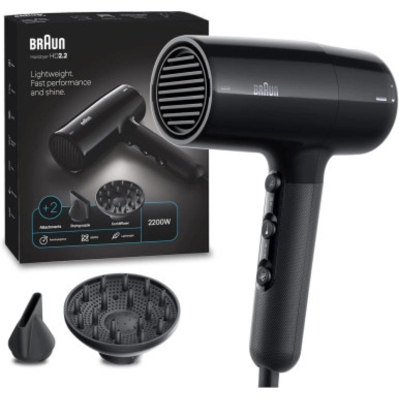 Braun HD2.2 Hair Dryer Lightweight 2200W Ion Black |  BRHD225SDE