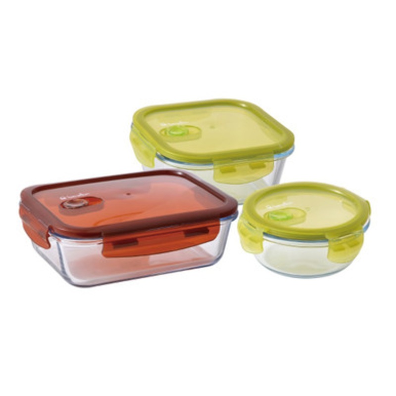 Benetton Home Set 3Pcs Food Container (400ML Round Green LID + 800ML Square Green LID +1000ML Rectangular Brown LID | BE-0891