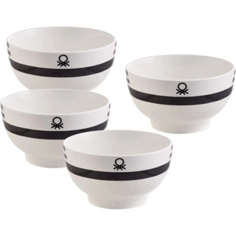 Benetton Home Set 4 Pc Bowls 650ML New Bone China Black & White Be |  BE-0255