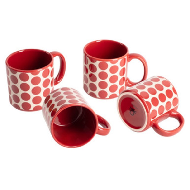 Benetton Home Set 4Pcs Mugs Stoneware 360ML Red Dots FW23 Be | BE-2064