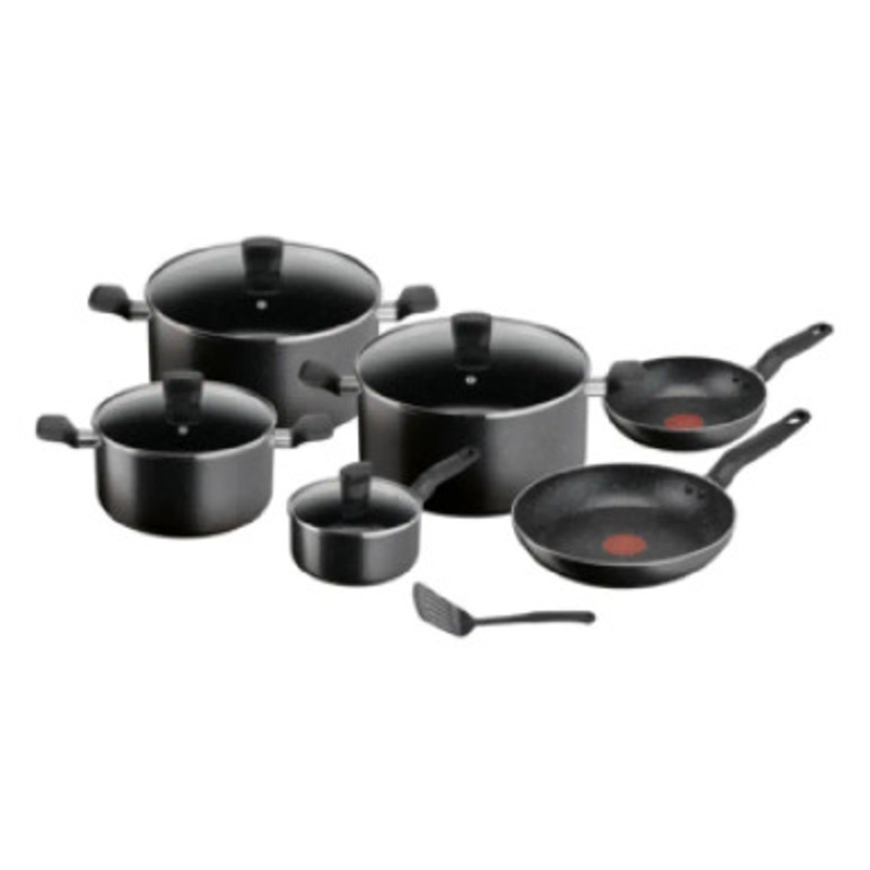 Tefal Dark Stone 11 pcs set (Stewpot 22cm+lid/ 24cm+lid/ Stewpot 28 +lid / Frypan 20/ 28/ Saucepan 16+lid/  Spatula) | B491BS85