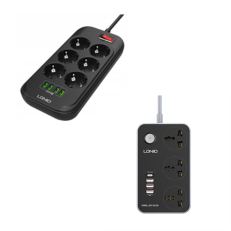 LDNIO Power Socket Bundle: SC3412 20W USB-C PD 3-Port QC3.0 + SE6403 6 Ways Power Sockets & 4 USB Ports