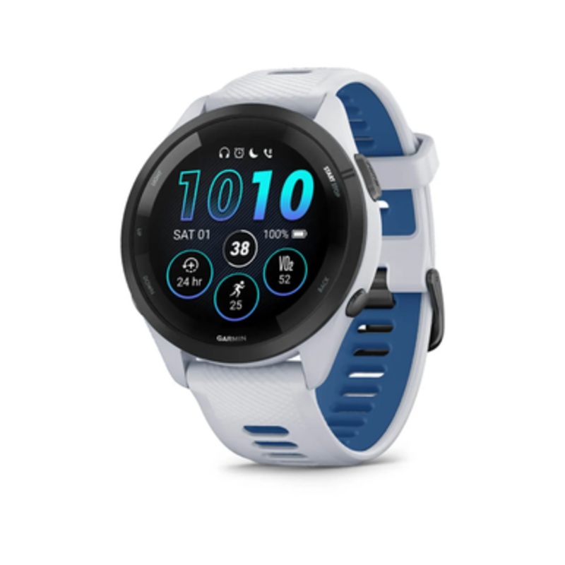 Garmin Forerunner 265 – Black Bezel with Whitestone Case and Whitestone/Tidal Blue Silicone Band | 010-02810-11