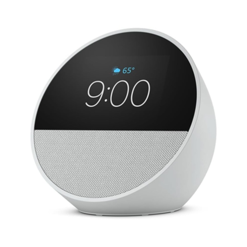 Amazon Echo Spot (newest model), Great for nightstands, offices and kitchens, Smart alarm clock with Alexa, Glacier White
