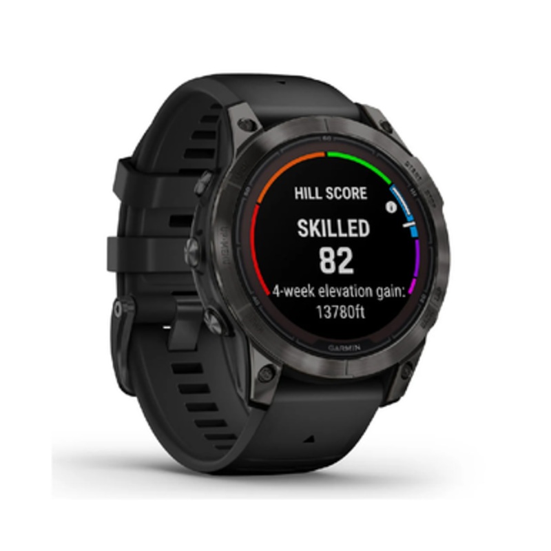 Garmin Fnix 7X Pro Watch –  Sapphire Solar Edition – Titanium with Fog Gray/Ember Orange Band | 010-02778-10