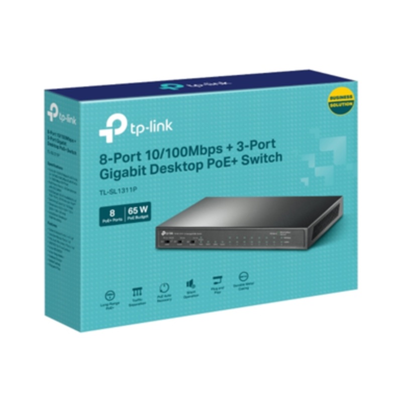 TP-Link 8-Port 10/100Mbps + 3-Port Gigabit Desktop Switch with 8-Port PoE+ | TL-SL1311P