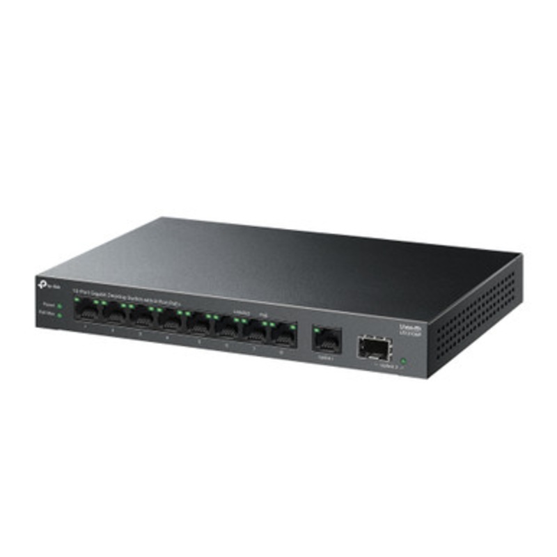 TP-Link  Switch 10 Port Gigabit (9*RJ45 + 1*SFP) with 8-Port PoE+ (61W), Up to 250 m PoE Transmission, Wall Mounting | LS1210GP