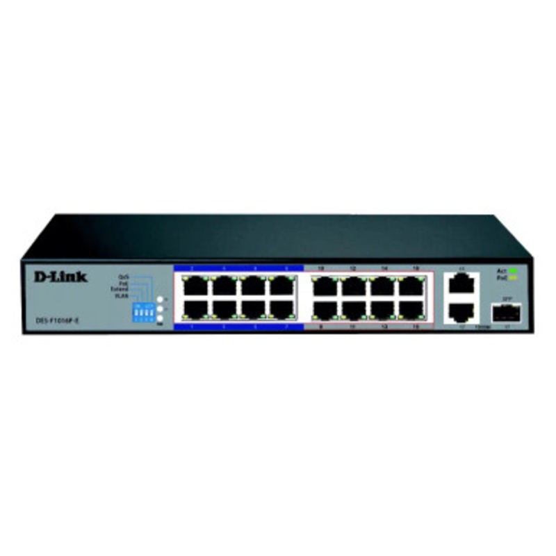 D-Link DES-F1016P-E 16-Port 10/100 Long Range PoE Surveillance Switch , Up To 150 Watts Available For PoE , Plug & Play , 250 Meters Transmission , 6KV Lightening Protection | DES-F1016P-E