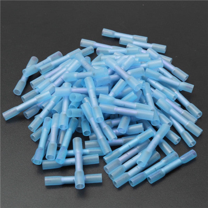 100pcs Heat Shrink Wire Crimp Terminals BUTT Waterproof Connectors Bule