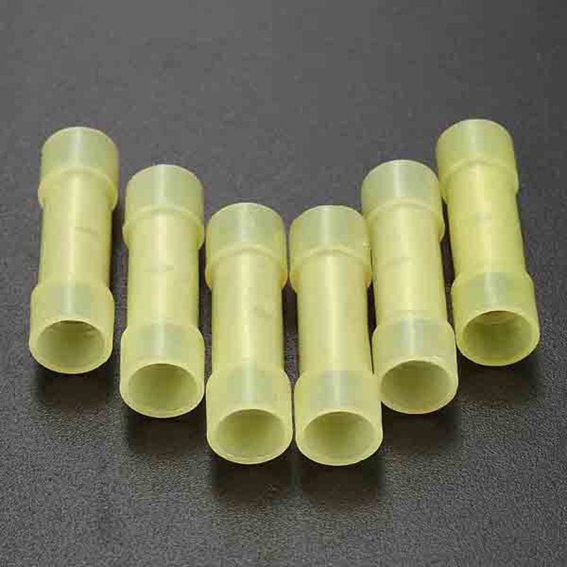 100pcs Yellow Nylon Insulated Butt Connectors Electrical Wire Terminals 22-10AWG