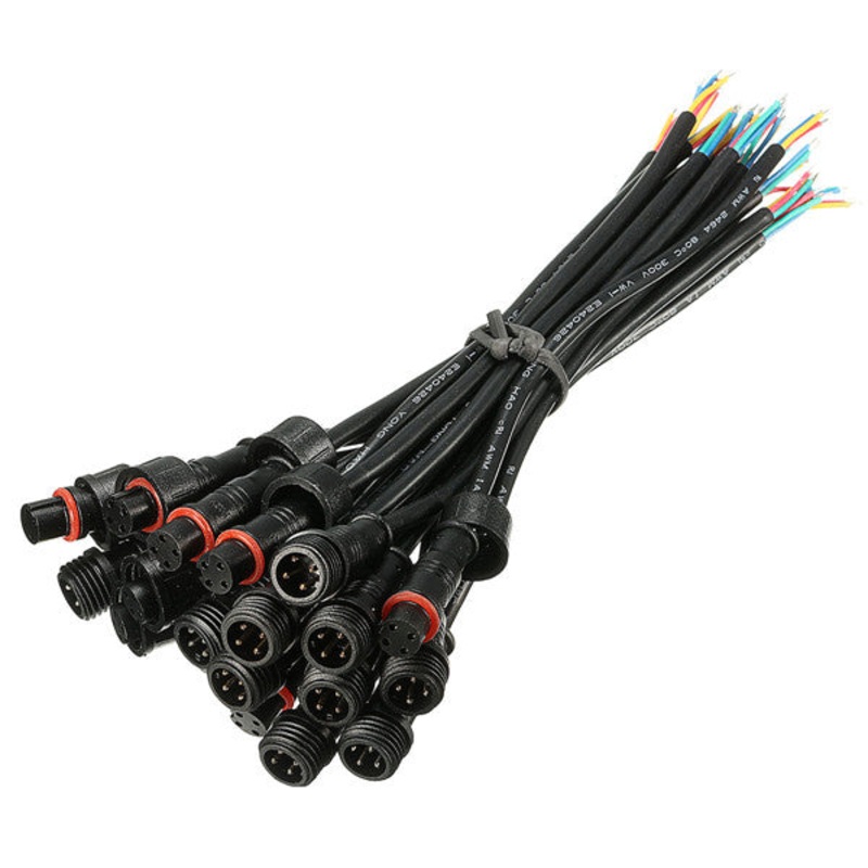 10Pairs DC Male/Female 4PIN 24AWG Waterproof IP65 PVC LED Connectors