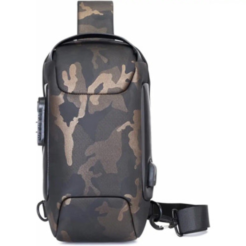 Crossbody Sling Bag, VUCATIN Body Chest Shoulder Bag for Men Women Casual Shoulder Backpack Bag, Waterproof Leather Chest Casual Daypack with Usb Charging Port for Travel Hiking (Camon)