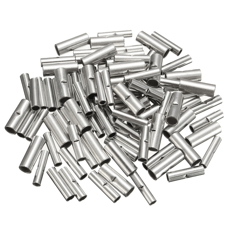 100Pcs Butt Splice Wire Connectors Copper Bare Tinned Crimp Terminals 22-10AWG
