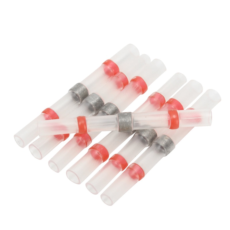 100Pcs Red Heat Shrink Solder Sleeve Seal Wire Splice Butt Connector AWG 22-18GA
