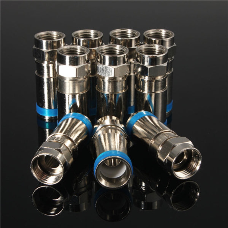 10pcs Male F-Plug RG6 TV Aerial Coaxial Cable Connectors Compression Adapter