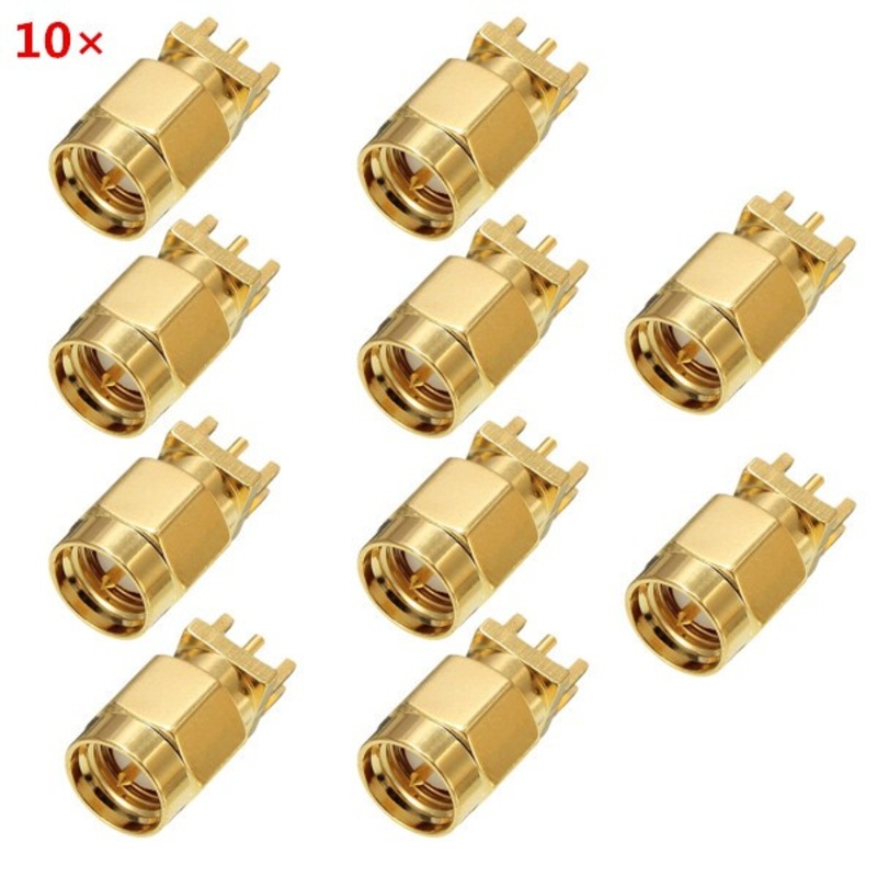 10pcs Copper 50Ohm SMA Male Plug PCB Clip Edge Solder Mount RF Connector