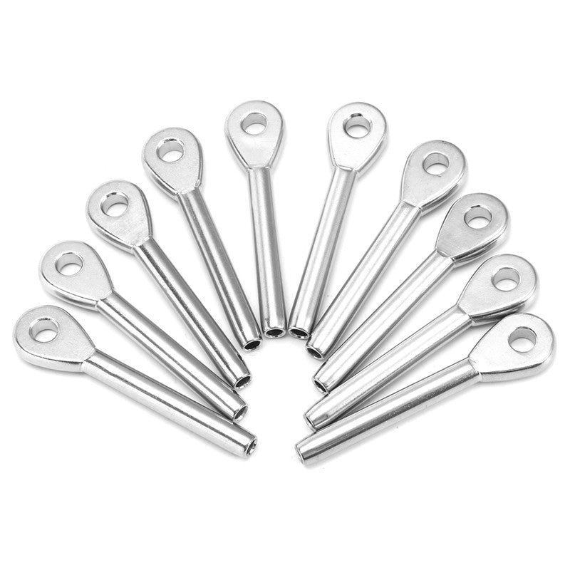 10Pcs T316 Stainless Steel Swage Eye Terminal for 3/16 Inch Cable Railing Wire Rope Connector