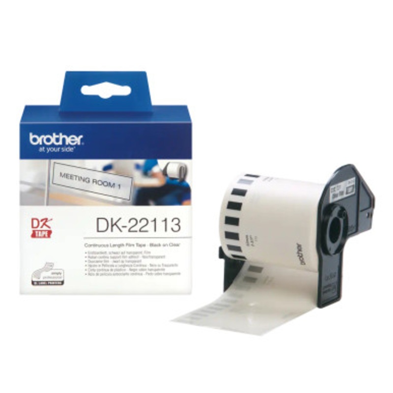 Brother DK-22113 Continuous Film Label Roll  Black on Clear, 62mm | DK-22113
