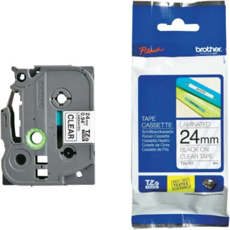Brother Labelling Tape Cassette  Black on Clear , 24mm wide | TZE-151