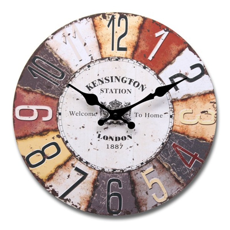 Vintage Style Colorful Round Wood Wall Clock Office Home Living Room Decor