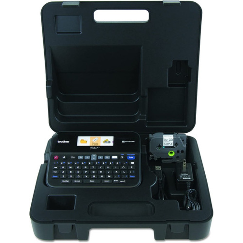 Brother P-touch, PTD600VP, PC-Connectable Label Maker with Full Color Graphical Display, Case, Split-Back Tapes, 14 Fonts, High-Resolution, Black