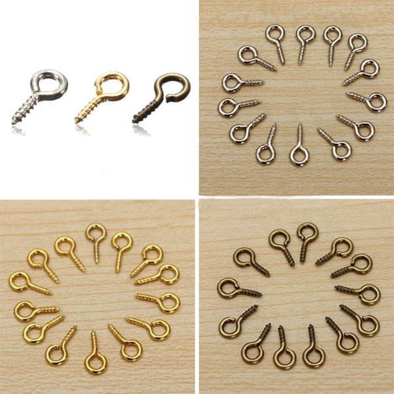 100pcs Mini Eye Pins Eyepins Hooks Eyelets Screw Threaded Peg 8×3.5mm