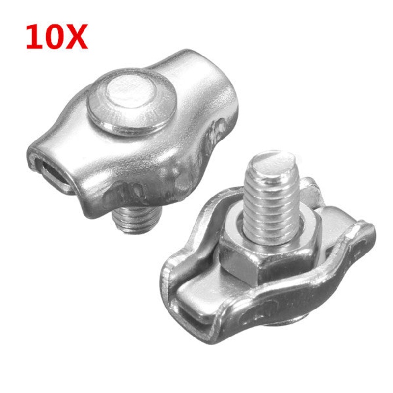 10Pcs Clip Stainless Steel Wire Rope Simple Grips Cable Clamps Caliper 2mm-6mm