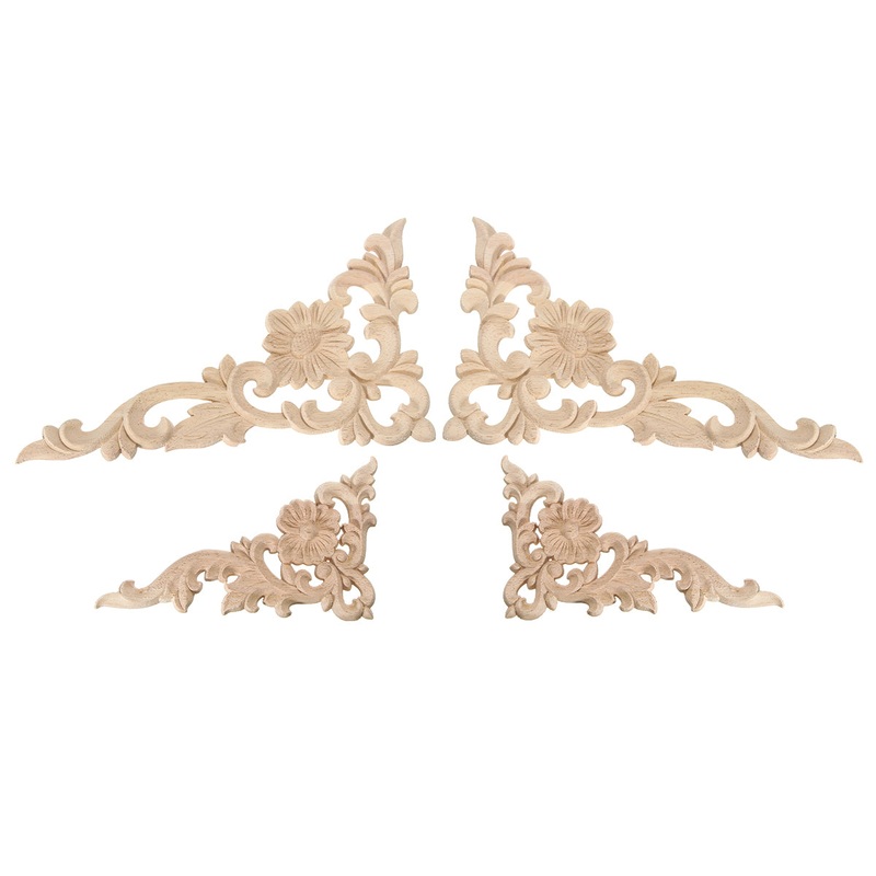 Wood Carving Applique Unpainted Flower Applique Wood Carving Corner Decal 17x10cm 25x15cm