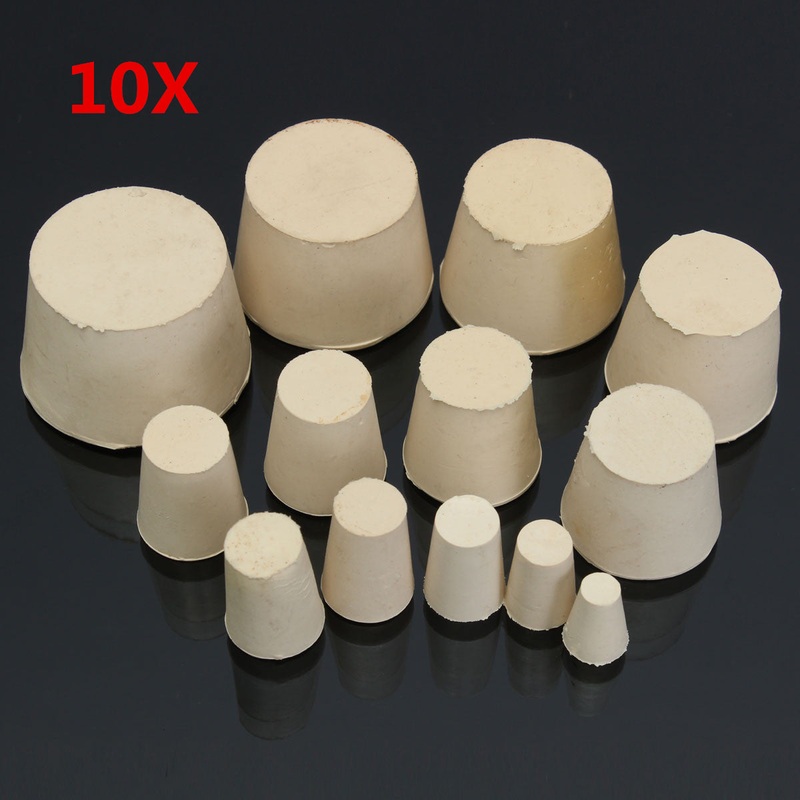 10Pcs Laboratory Tapered Rubber Plug Stopper Flask Test Tube Bungs Solid White 13 Sizes