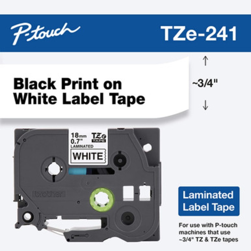 Brother Genuine P-touch TZE-241 Tape, 3/4 (0.70) Standard Laminated P-touch Tape, Black on White, Perfect for Indoor or Outdoor Use, Water Resistant, 26.2 Feet (8M), Single-Pack