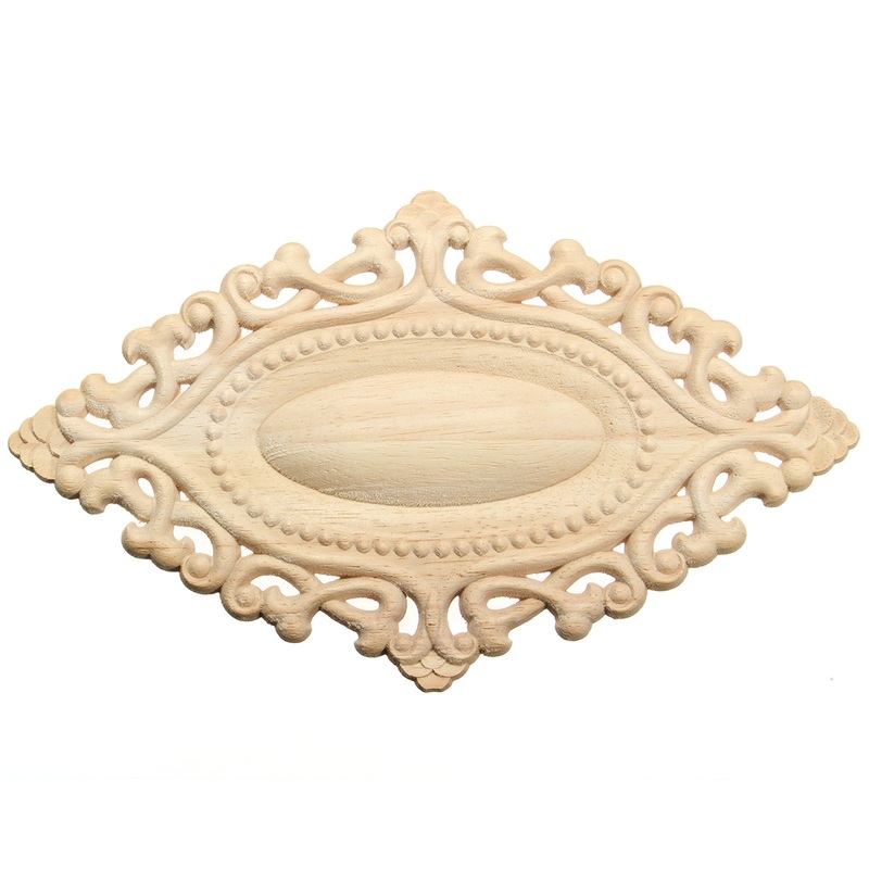 Wood Carving Applique Unpainted Flower Applique Furniture Cabinet Onlay Decoration 25x15cm