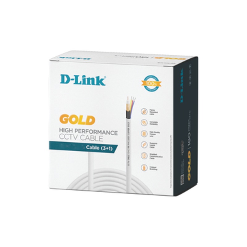 D-link CCTV Coaxial Cable (1 Coax+3 Power) with Bare Copper core and Copper Braiding – 100meter roll | DCC-CCU-100