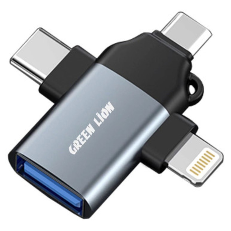 Green Lion 3 in 1 OTG  to Lightning / Micro / Type-C  Converter – Gray | GN3IN1OTGGY