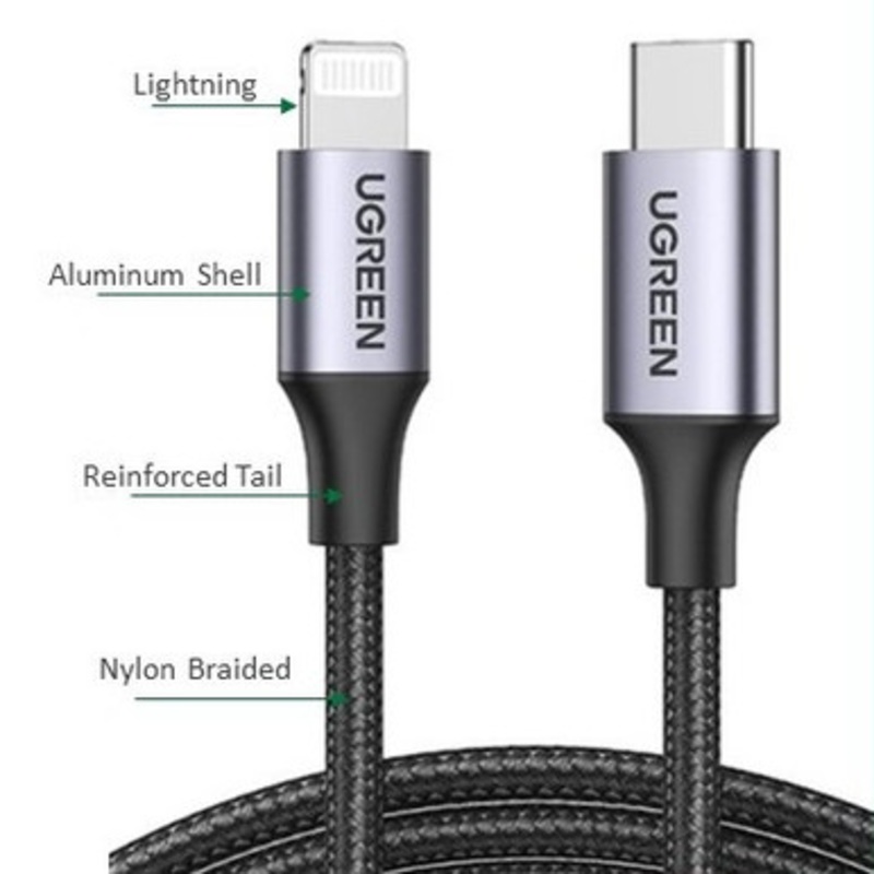 UGreen USB-C to Lightning Charging & Sync Cable, 1.5M Black | 60760
