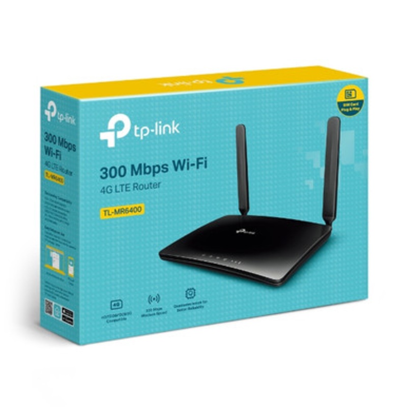 TP-Link TL-MR6400 300 Mbps Wireless N 4G LTE Router  SIM Card Slot, High-Speed Internet, Plug & Play, 4 Ethernet Ports, WiFi for Home & Office