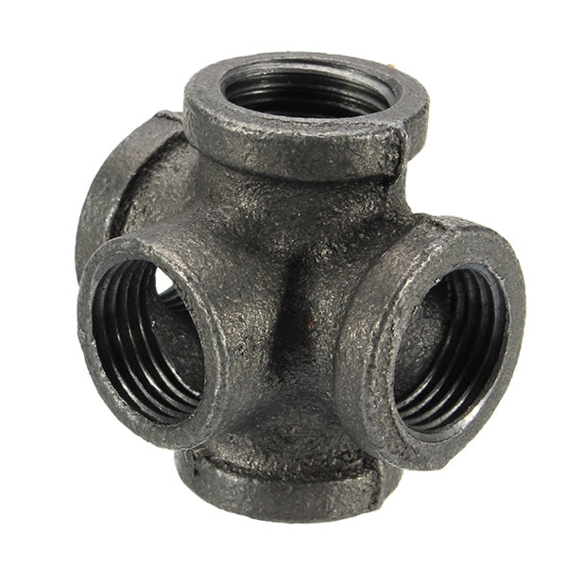 1/2 3/4 1 5 Way Pipe Fitting Malleable Iron Black Outlet Cross Female Tube Connector