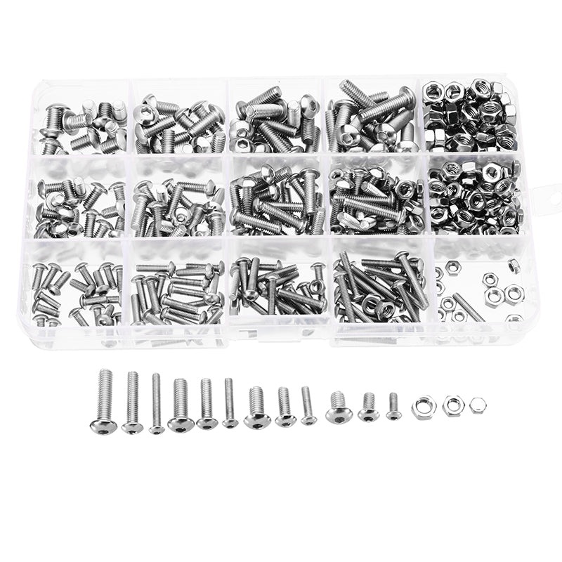 Suleve MXSH3 440Pcs M3/M4/M5 Stainless Steel Button Head Hex Socket Cap Screws Bolts Nuts