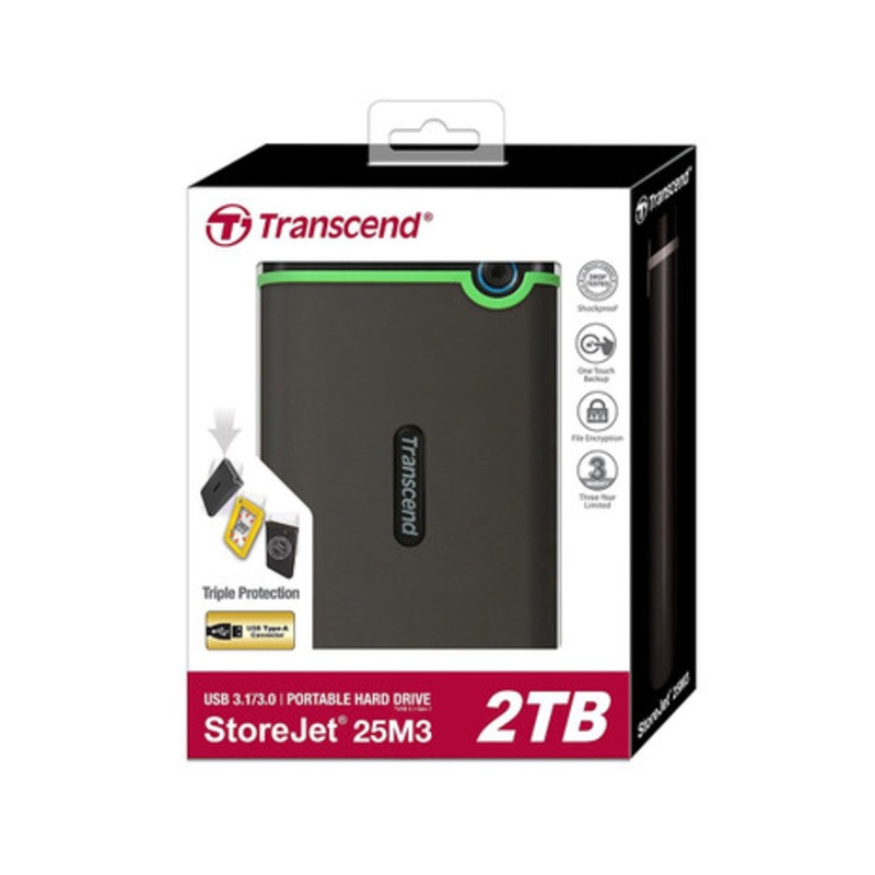 Transcend Storejet 2TB USB 3.0  2.5 Anti-Shock Rugged Portable External Hard Drive |  TS2TSJ25M3S