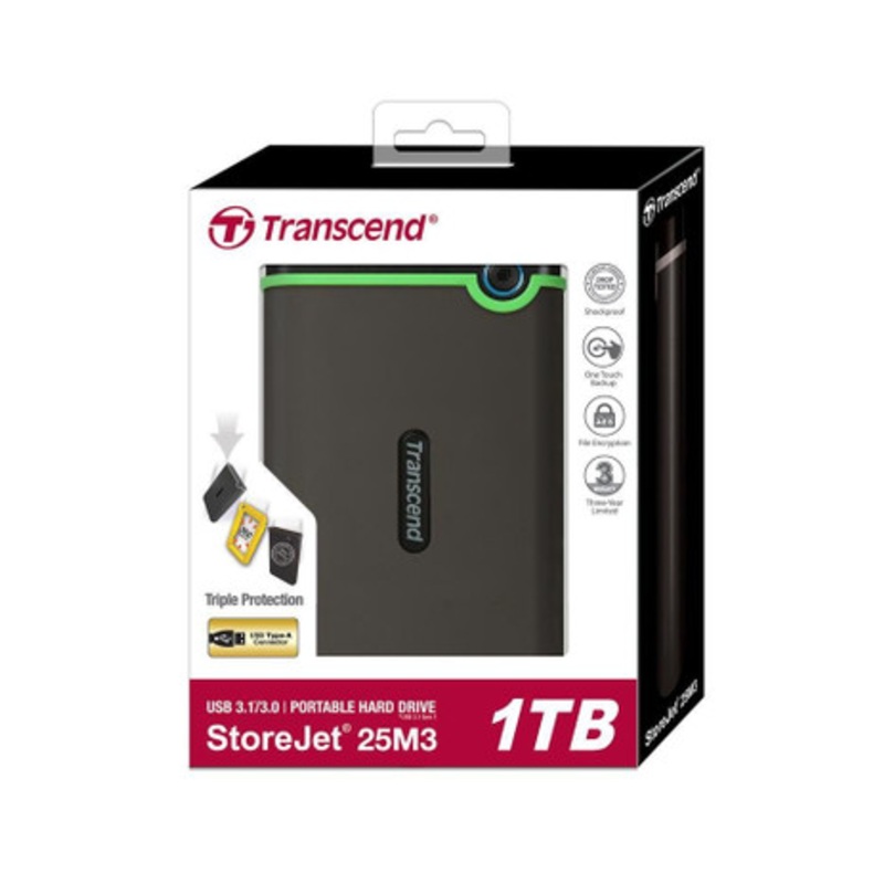 Transcend Storejet 1TB USB 3.0  2.5 | Anti-Shock Rugged Portable External Hard Drive.