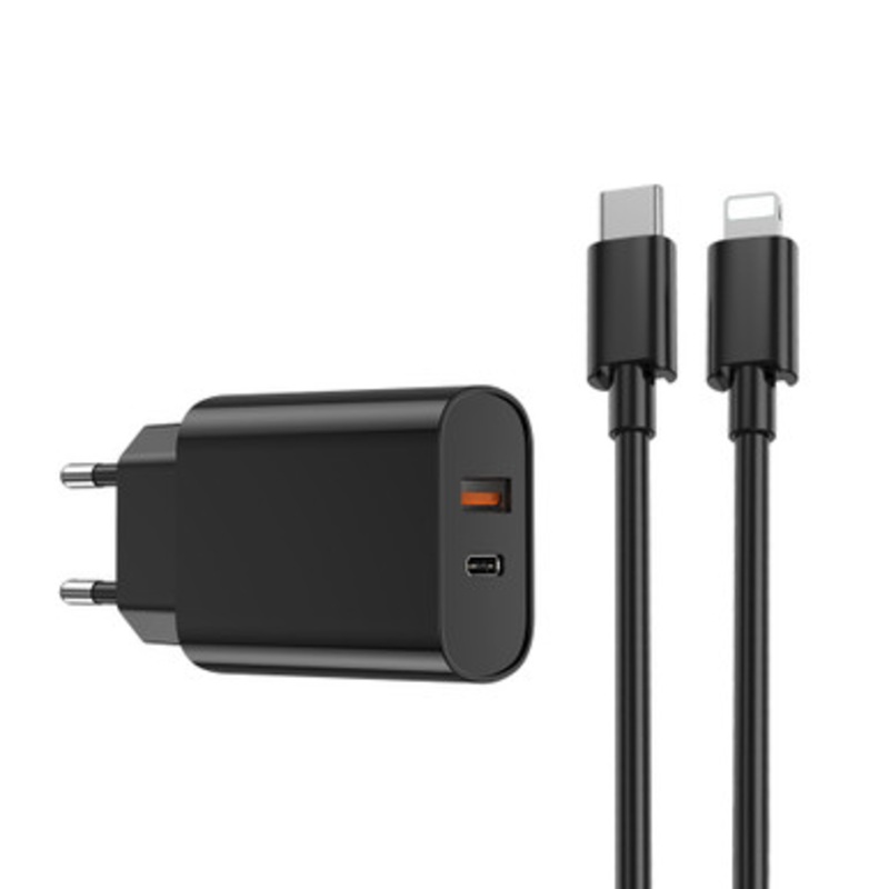 WIWU PD+ QC Charger+ Cable Sets EU plug+ C to L Wi-U002 C-L Black | CH-U002-BLK