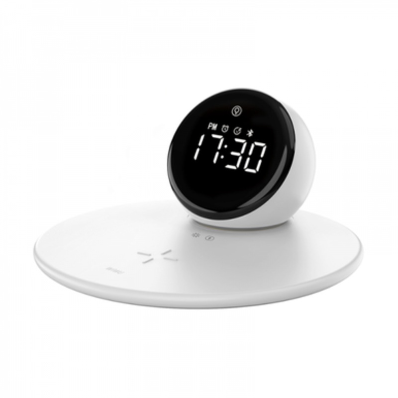 WIWU Wi-w017 15w Wireless Charger With Alarm Clock and Bluetooth Speaker White | WI-W017-WT
