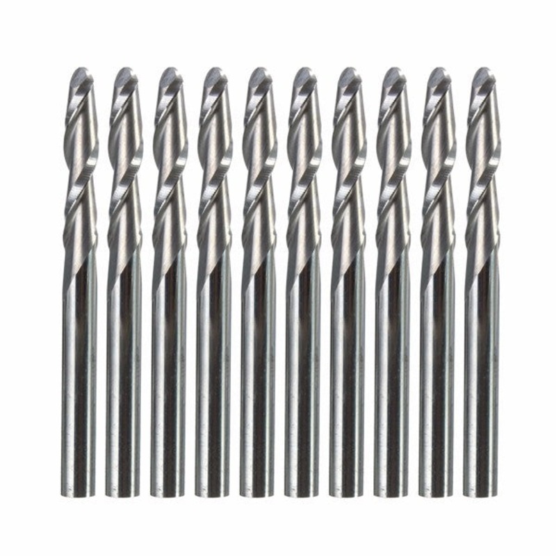 10pcs 1/8 Inch Shank 2 Flutes Carbide Ball Nose End Mills 17mm 2 Flute CNC Cutting Tool