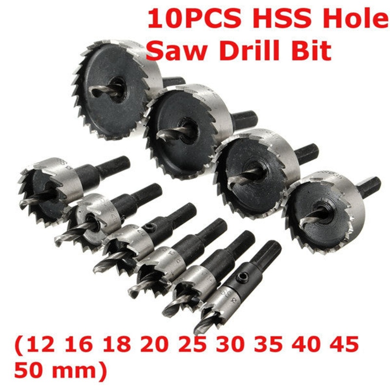 10pcs 12-50mm HSS Hole Saw Cutter Drill Bit Set Metal Wood Alloy Cutter Tool