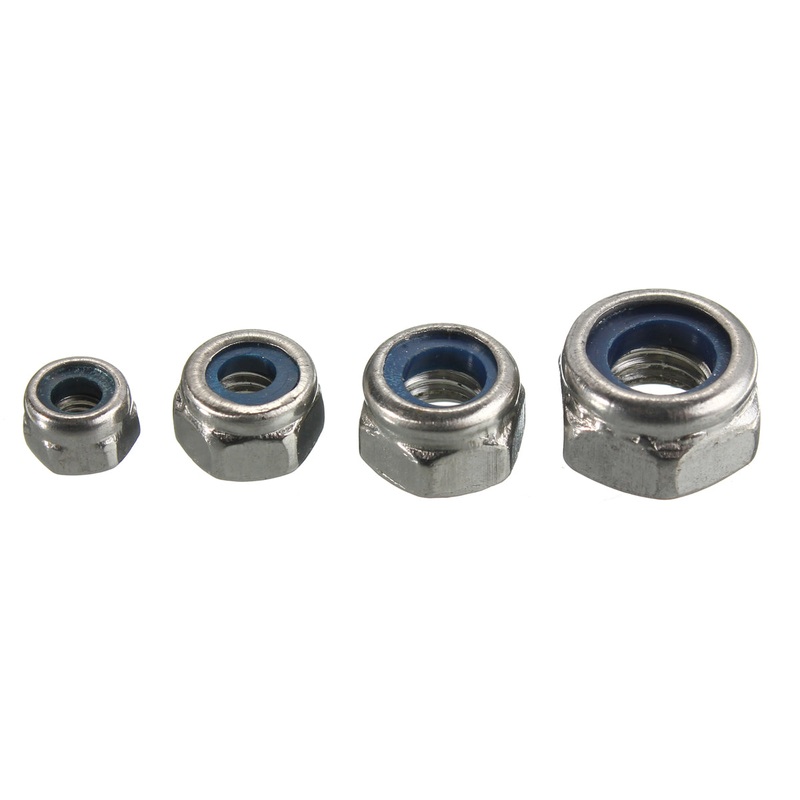 100pcs Stainless Steel Metric Hex Head Selflocking Nylon Insert Lock Nut
