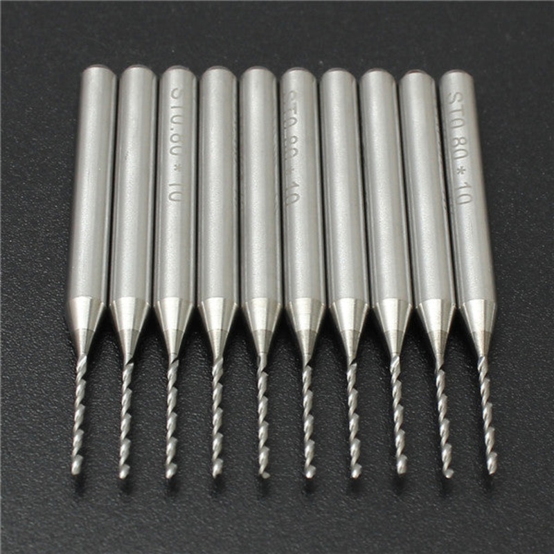 10pcs 0.8mm PCB End Mill Engraving Bits 3.175mm Shank Cemented Carbide CNC Cutting Drills