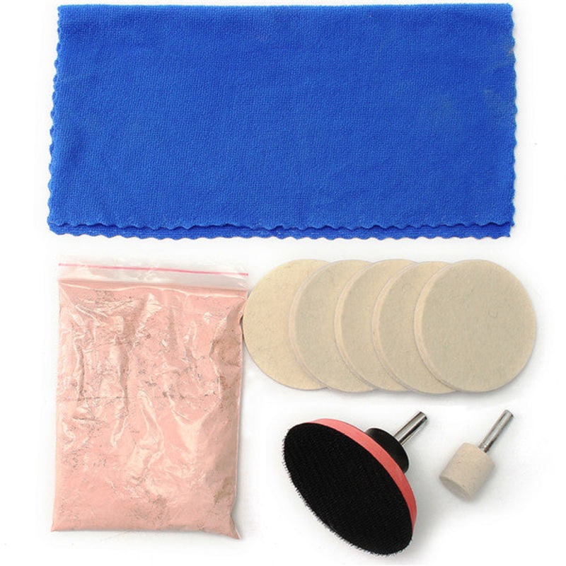 10pcs 100g Cerium Oxide Polishing Powder and Felt Polishing Pad Kit