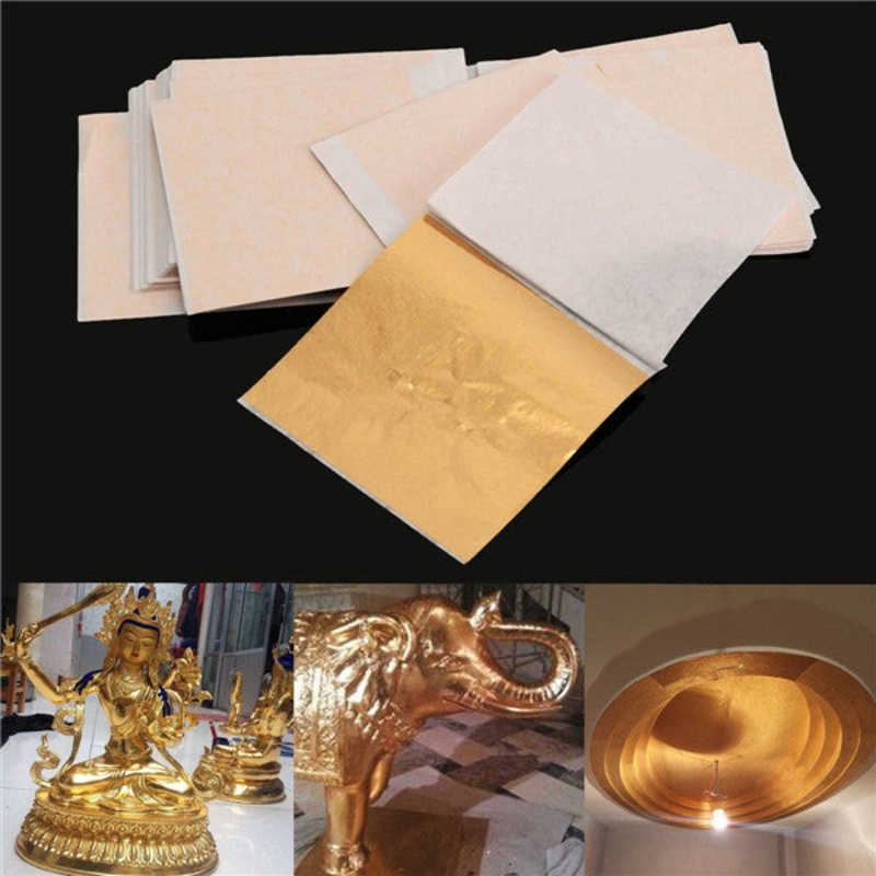 100pcs 8×8.5cm Champagne Gold Foil Leaf Gilding Sheets Set Crafts Decor